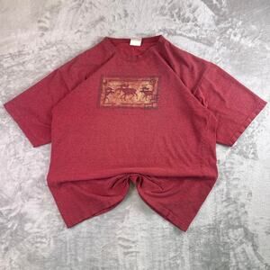 Vtg Y2K Eco Mountain Yellow Stone Graphic T Shirt Mens Red Nature Deer Outdoor